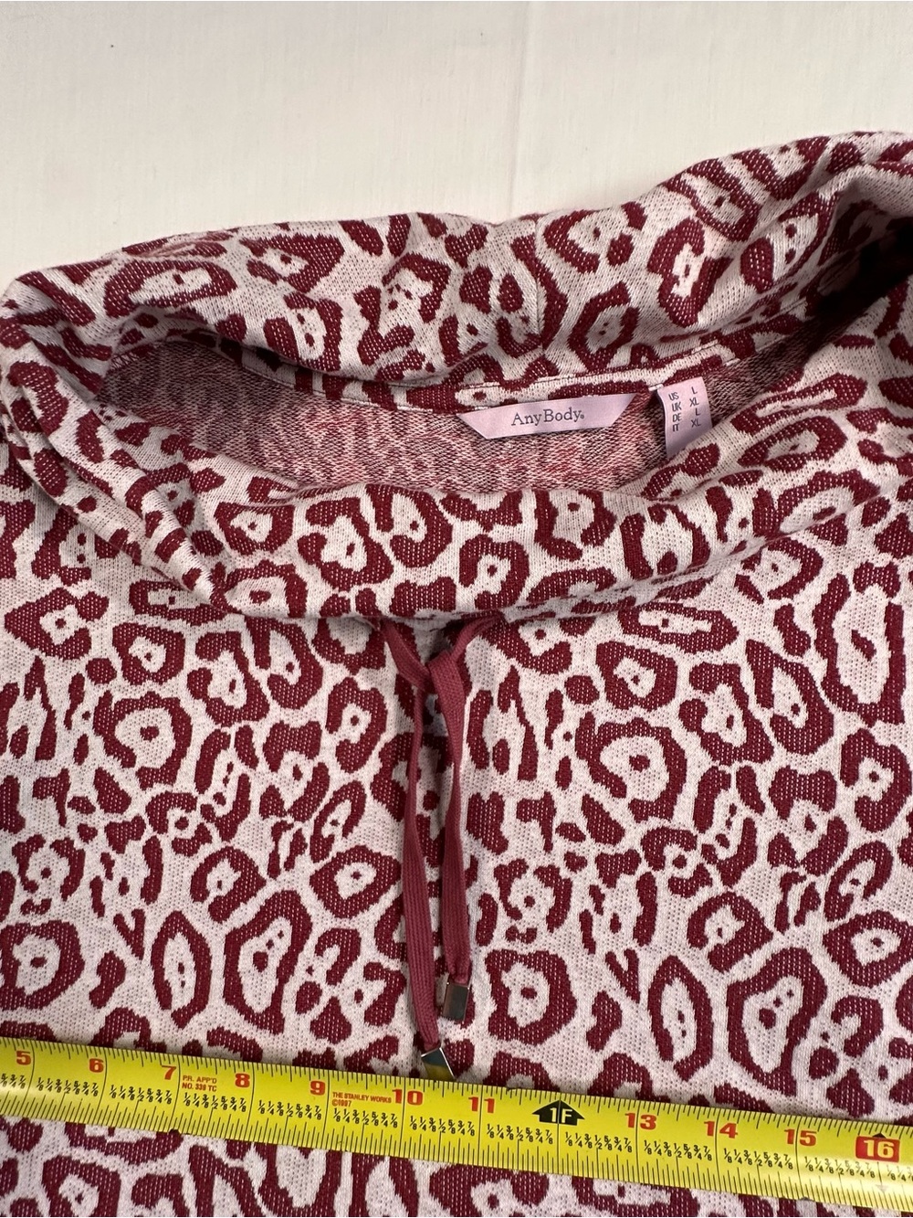 AnyBody Women's Burgundy and Cream Leopard Cowl Pullover - Picture 3 of 13